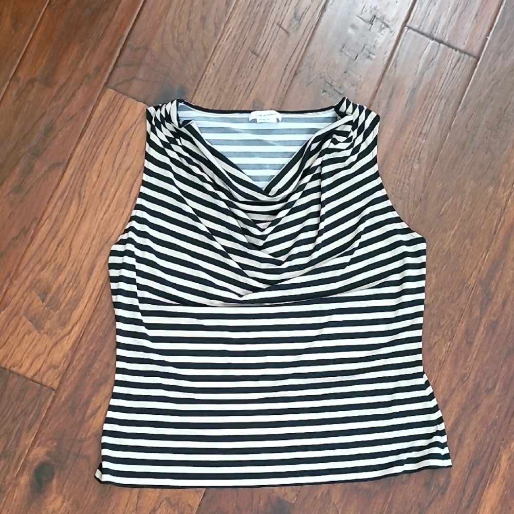 Calvin Klein Black and Tan Fitted Sleeveless Top size XL